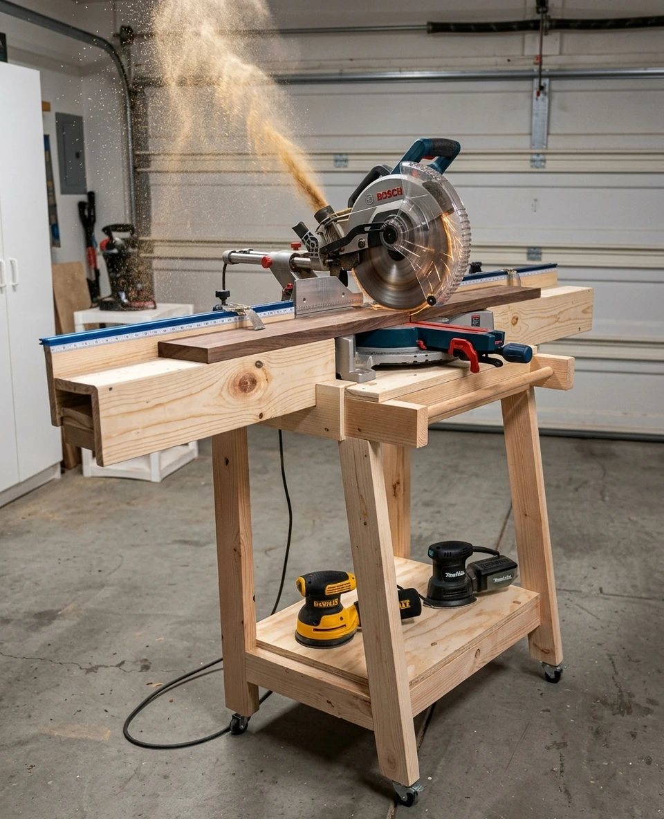Mobile miter saw stand on casters