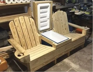 Double Adirondack bench with a cooler in the middle